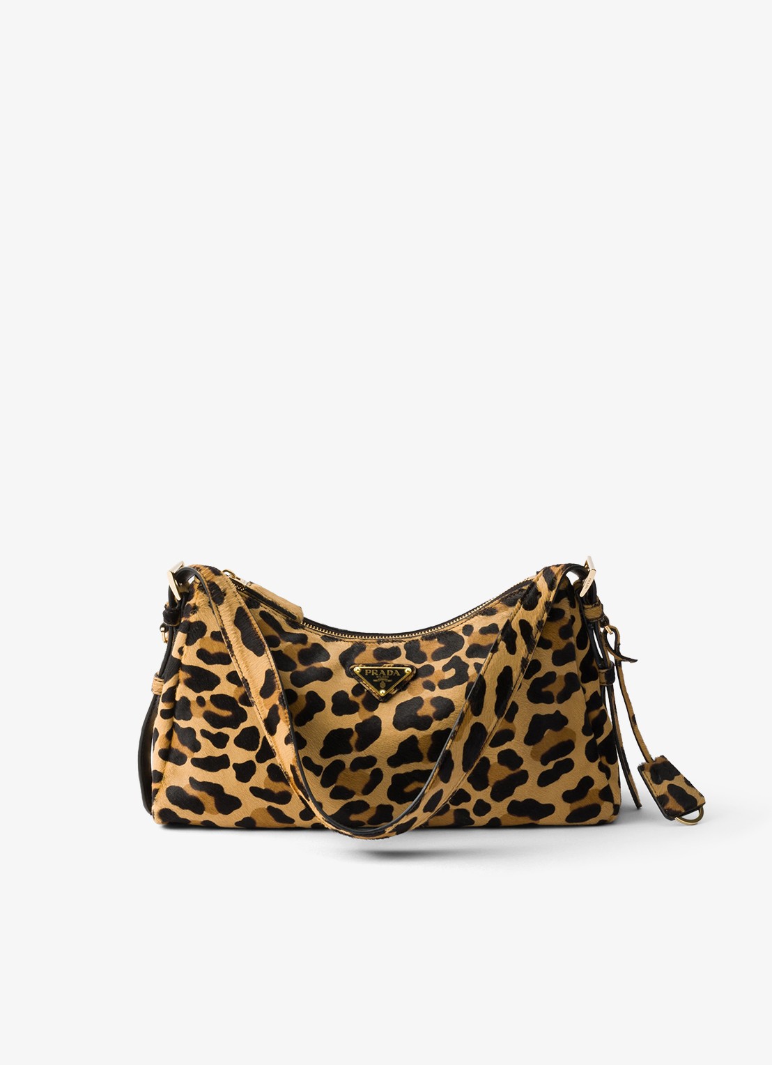 Prada Aimée Medium schoudertas van leer met panterprint - voorkant 4 camel