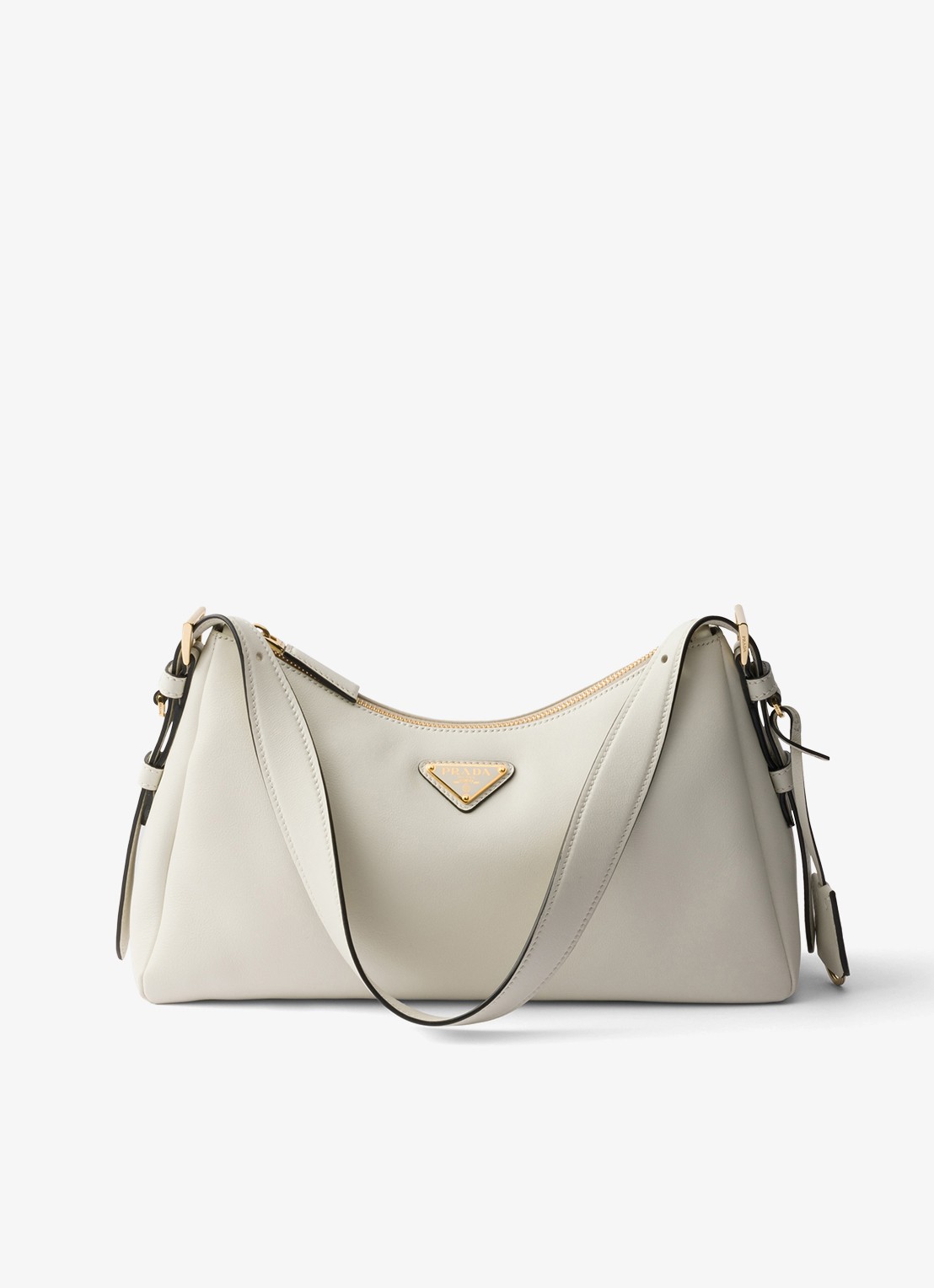 Prada Aimée Medium schoudertas van leer - voorkant gebroken wit