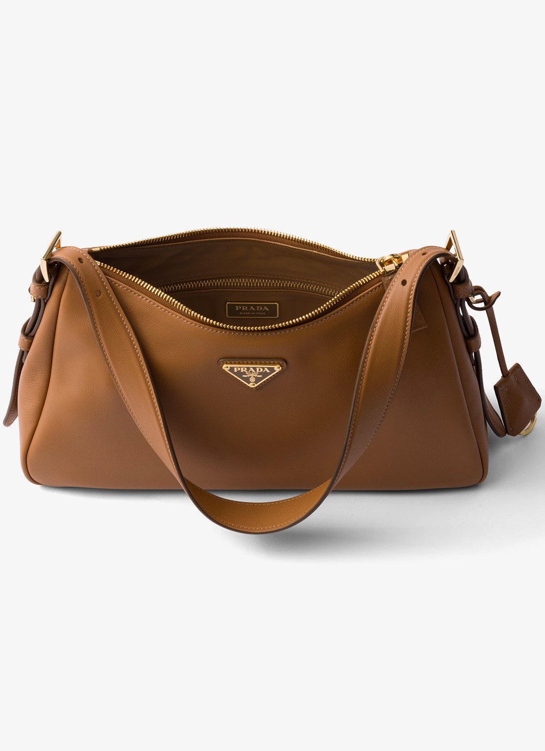 Prada Aimée Medium schoudertas van leer - detail bruin