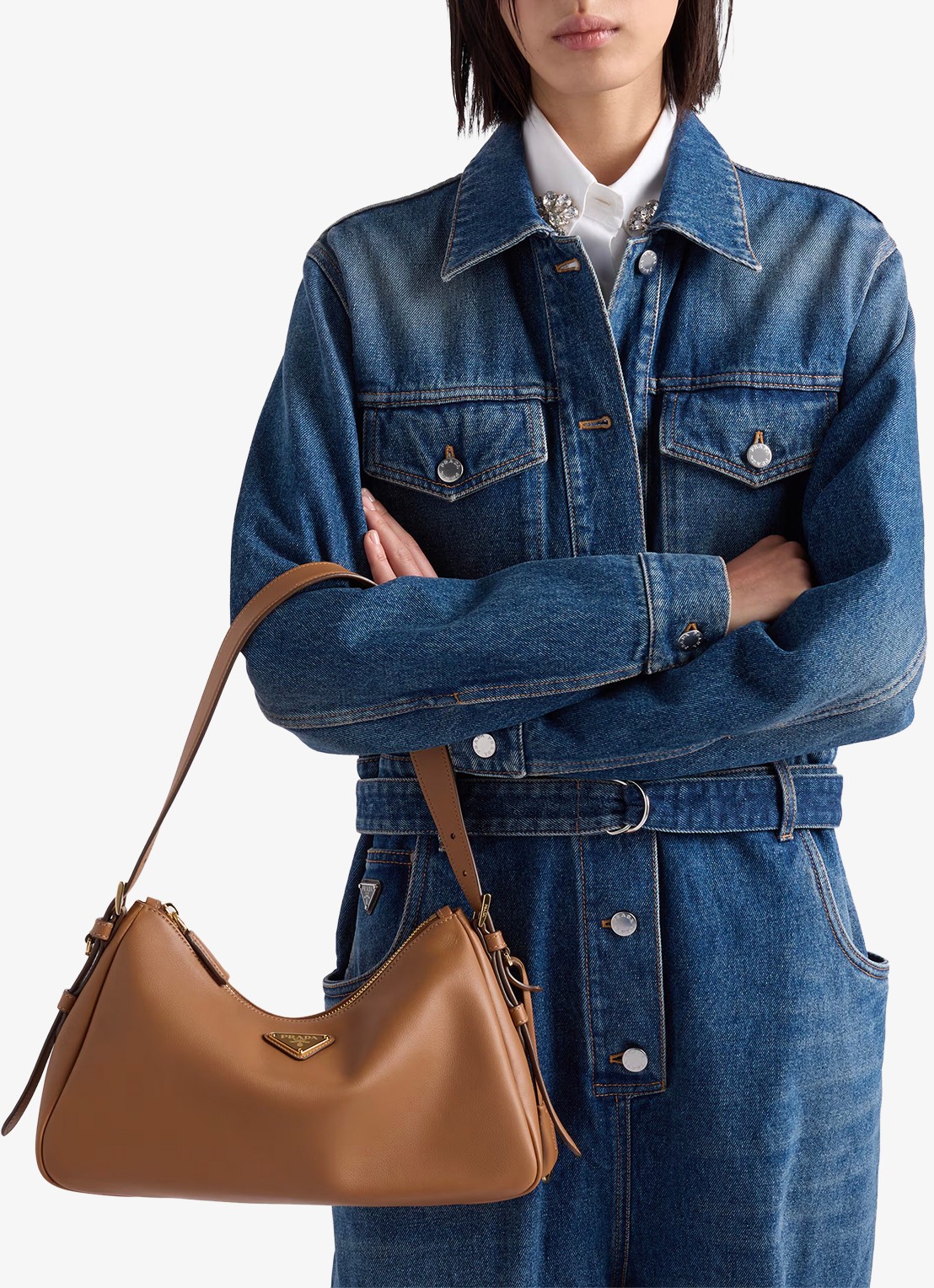 Prada Aimée Medium schoudertas van leer - voorkant 5 bruin