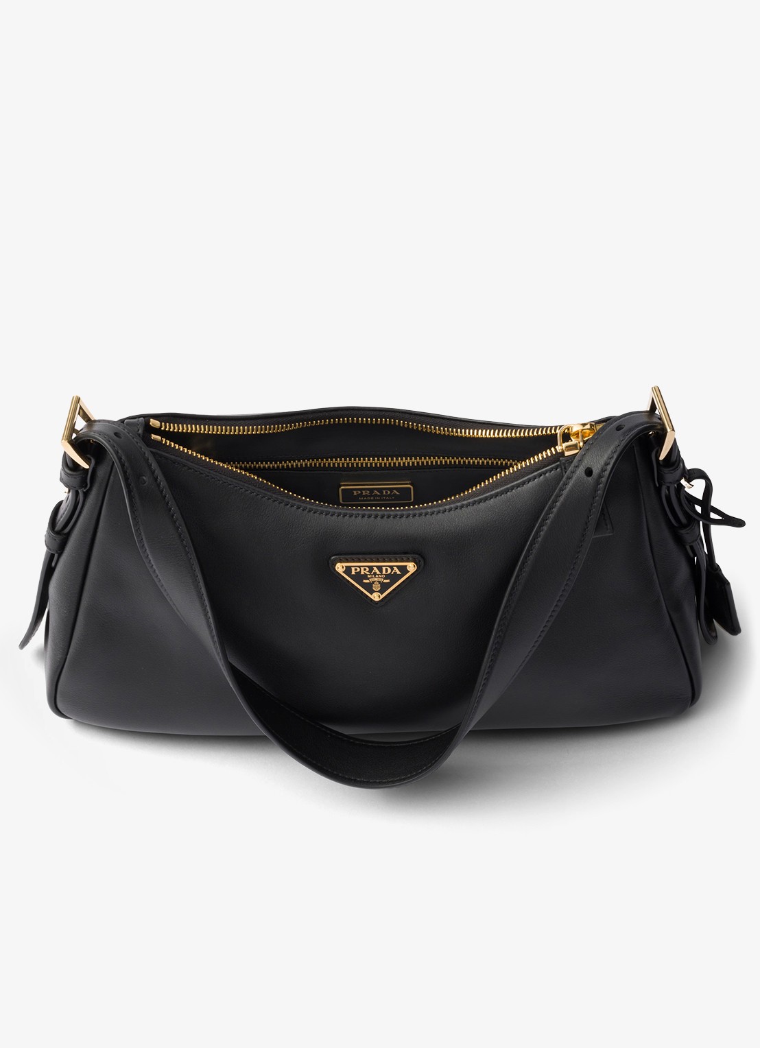 Prada Aimée Medium schoudertas van leer - detail zwart