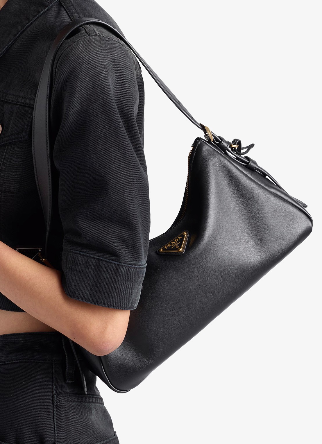 Prada Aimée Medium schoudertas van leer - detail 3 zwart