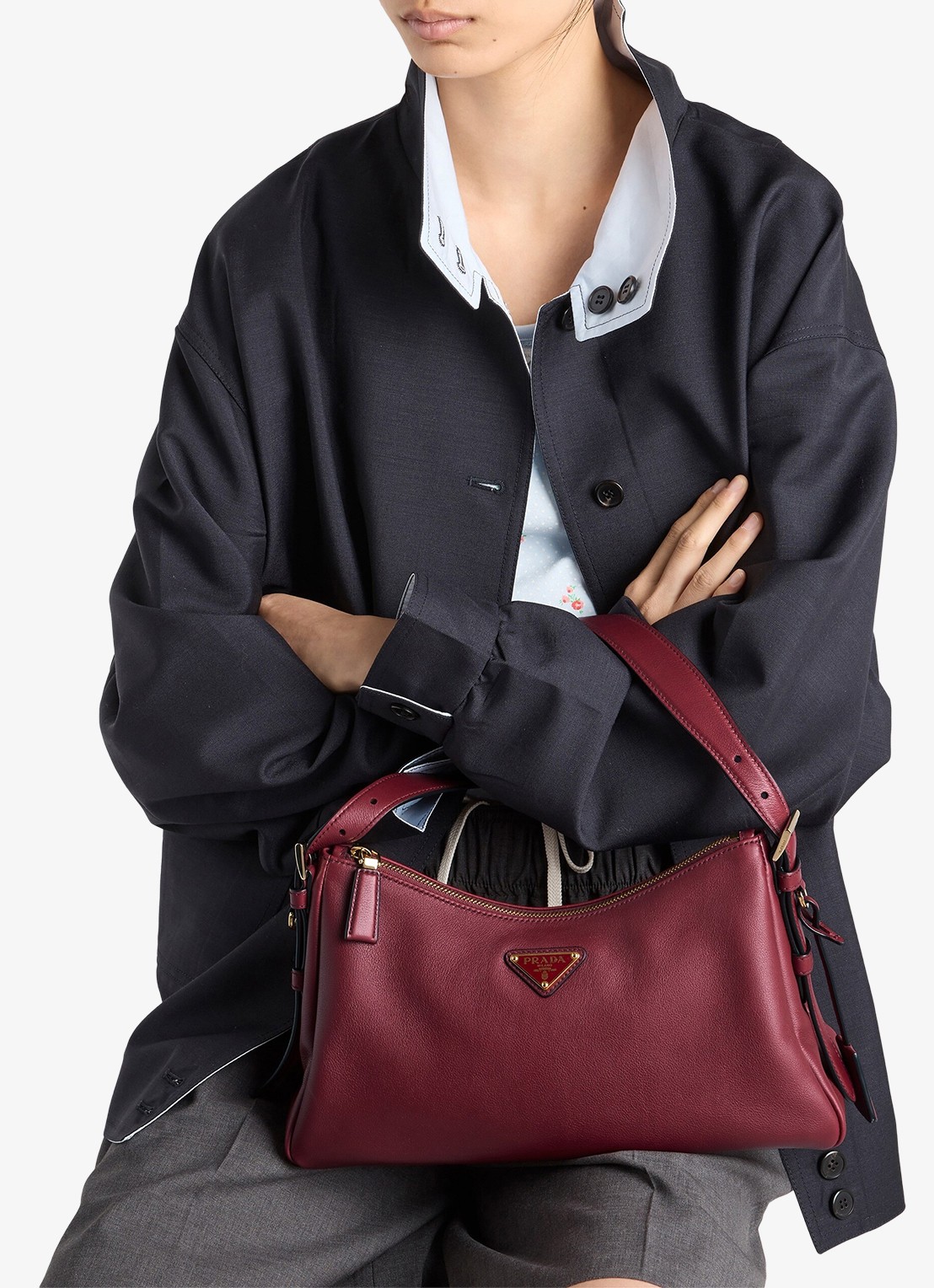 Prada Aimée Medium schoudertas van leer - voorkant 6 donkerrood