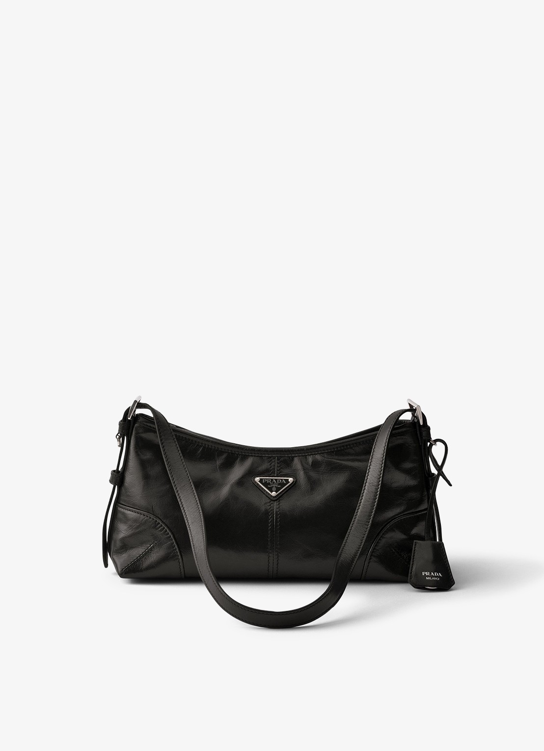 Prada Aimèe Medium schoudertas van leer - voorkant 5 zwart