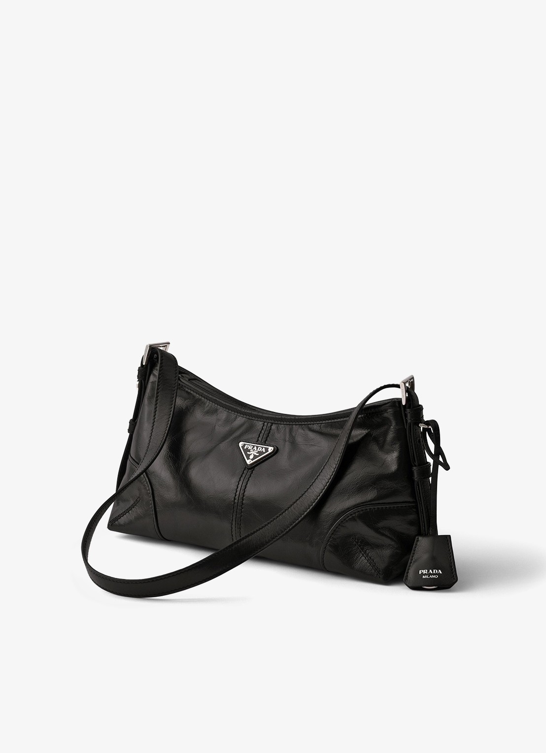 Prada Aimèe Medium schoudertas van leer - voorkant 6 zwart