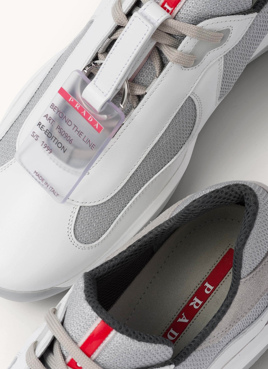 Prada America's Cup Original sneaker met leren details - detail 5 wit