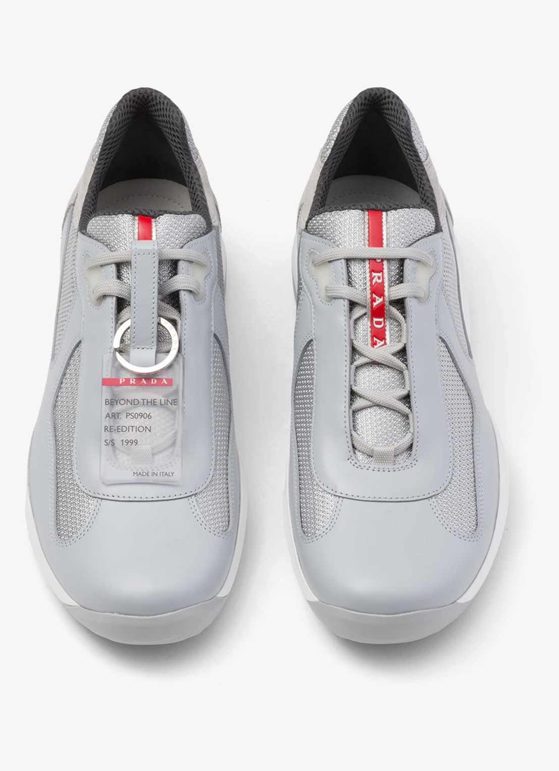 Prada America's Cup Original sneaker met leren details - detail blauwgrijs