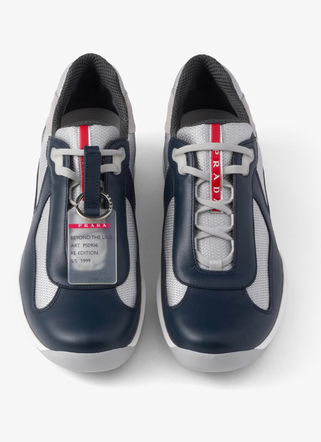 Prada America's Cup Original sneaker met leren details - detail 3 donkerblauw
