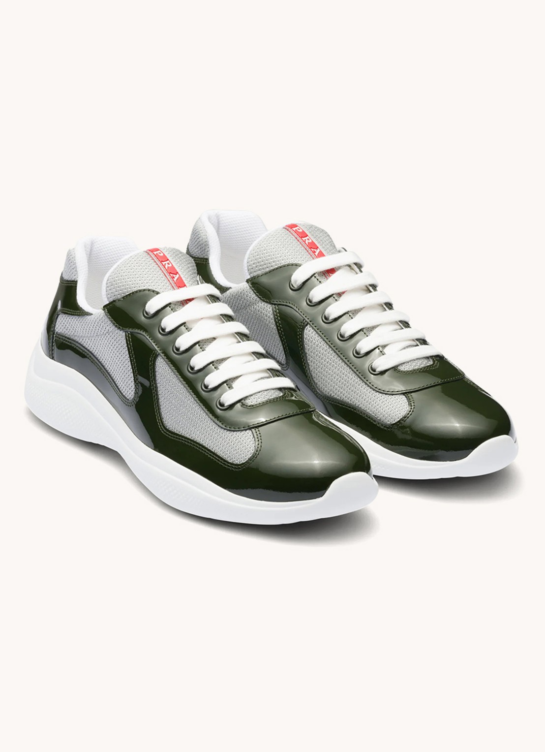 Prada America's Cup sneaker met lakleren details - voorkant 5 donkergroen