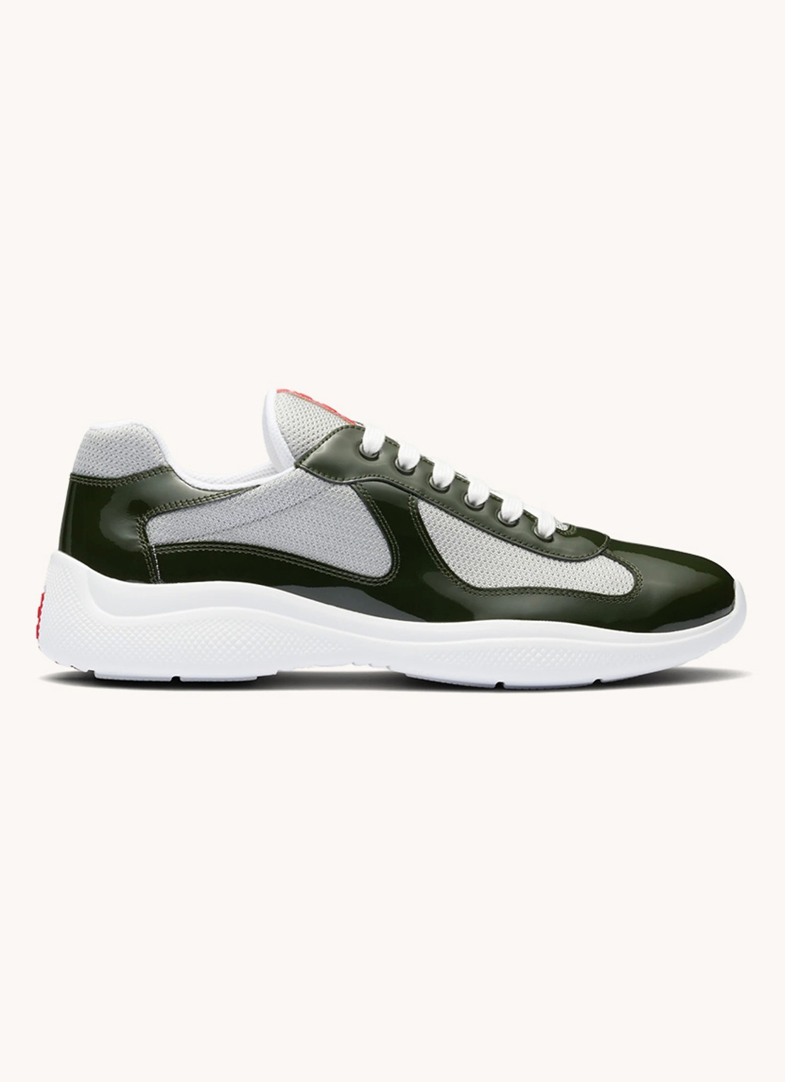 Prada America's Cup sneaker met lakleren details - voorkant 6 donkergroen