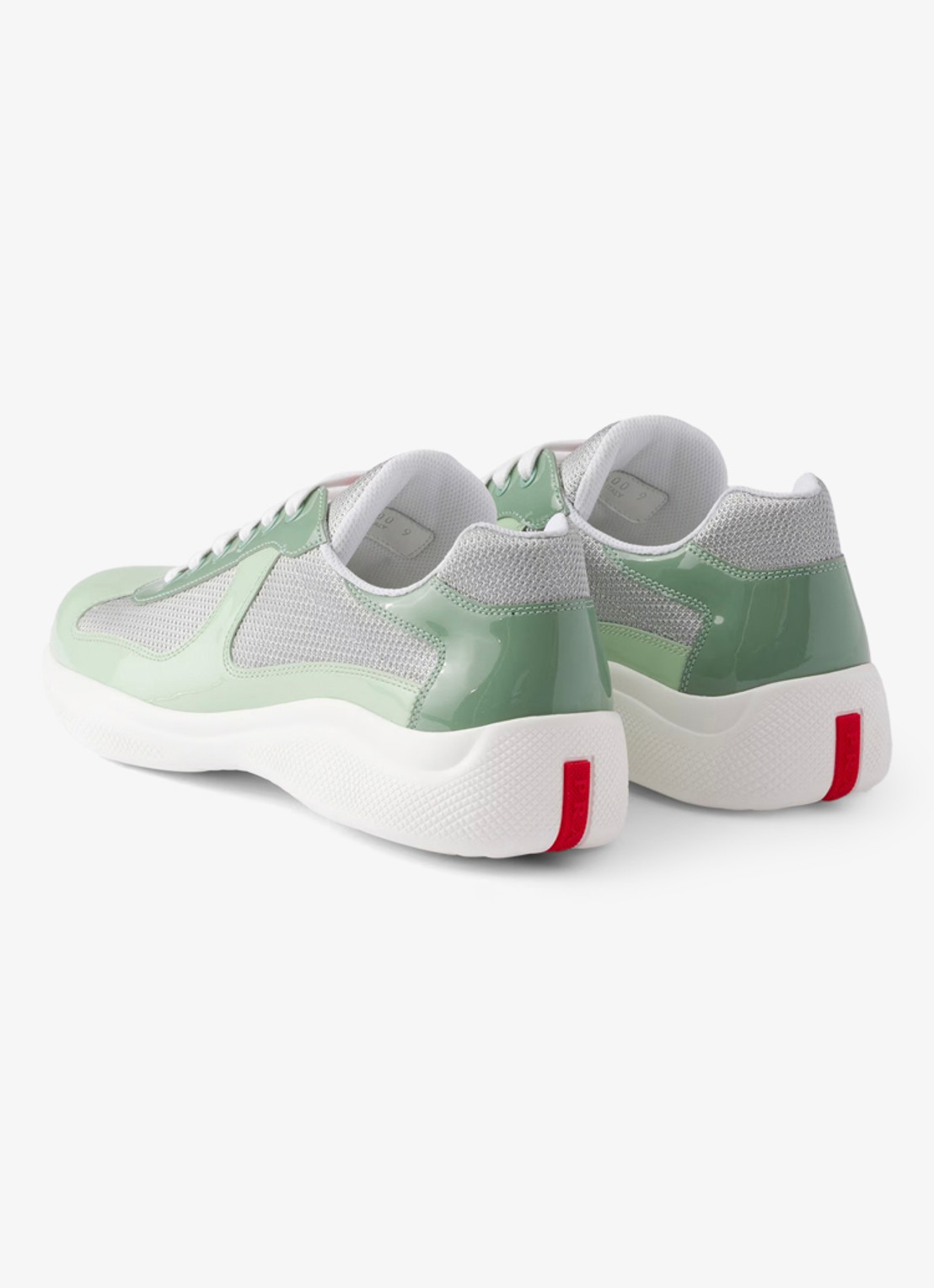 Prada America's Cup sneaker met lakleren details - achterkant 3 lichtgroen