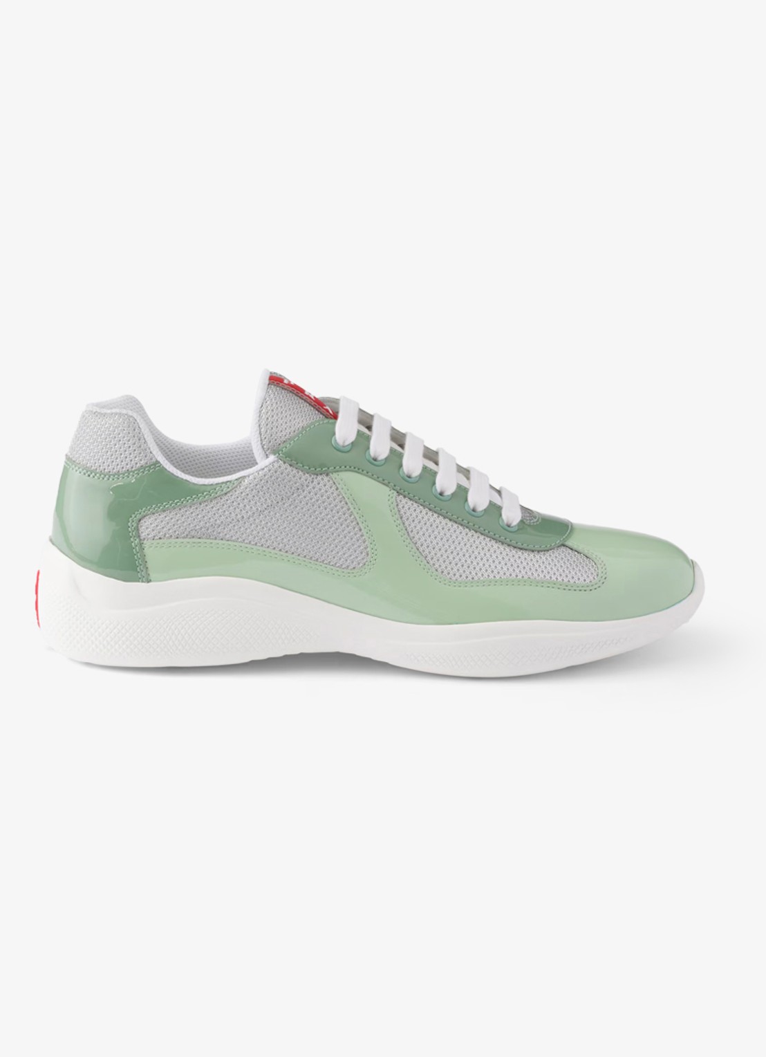 Prada America's Cup sneaker met lakleren details - voorkant lichtgroen