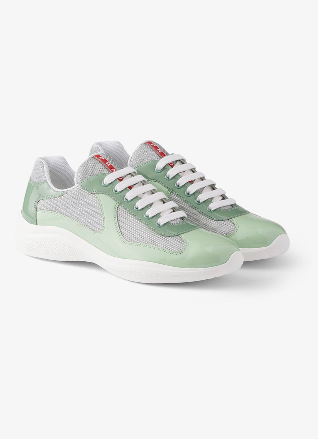 Prada America's Cup sneaker met lakleren details - voorkant 2 lichtgroen