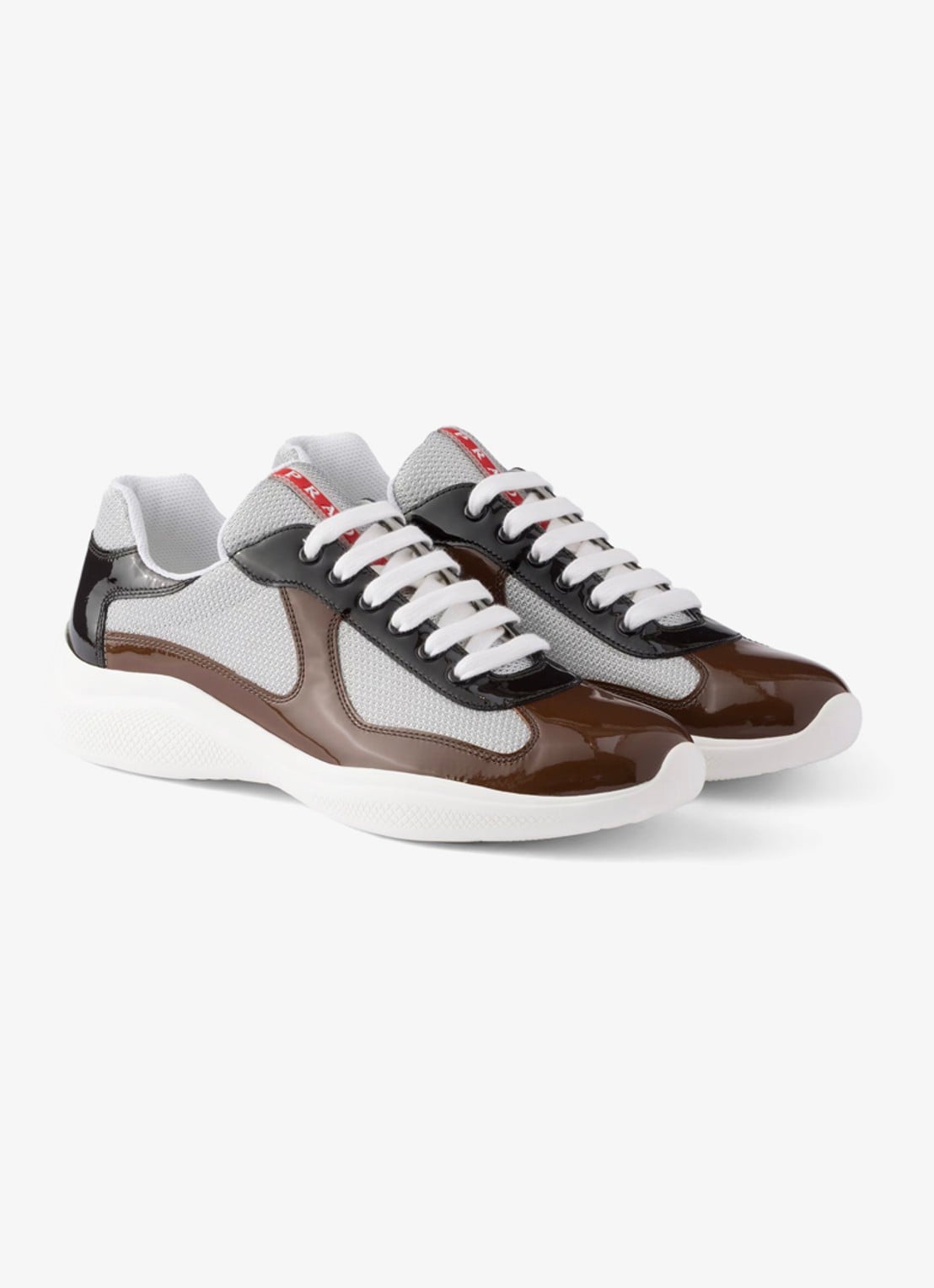 Prada America's Cup sneaker met lakleren details - voorkant 6 bruin
