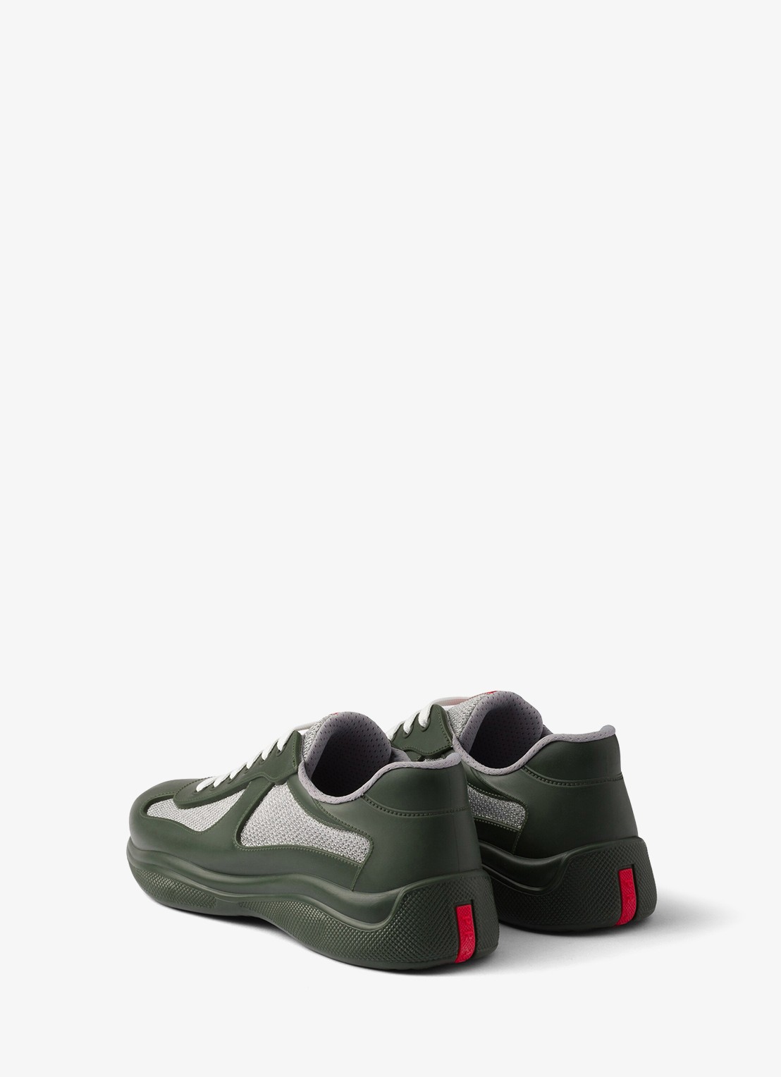 Prada America's Cup sneaker met mesh details - achterkant donkergroen