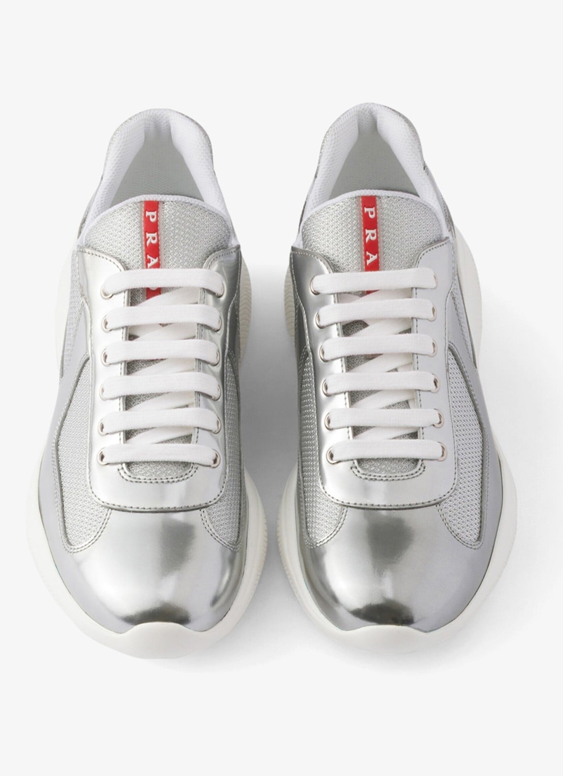 Prada America's Cup sneaker van mesh met metallic finish - detail zilver