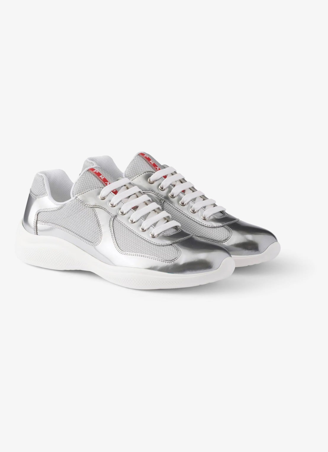 Prada America's Cup sneaker van mesh met metallic finish - voorkant 5 zilver