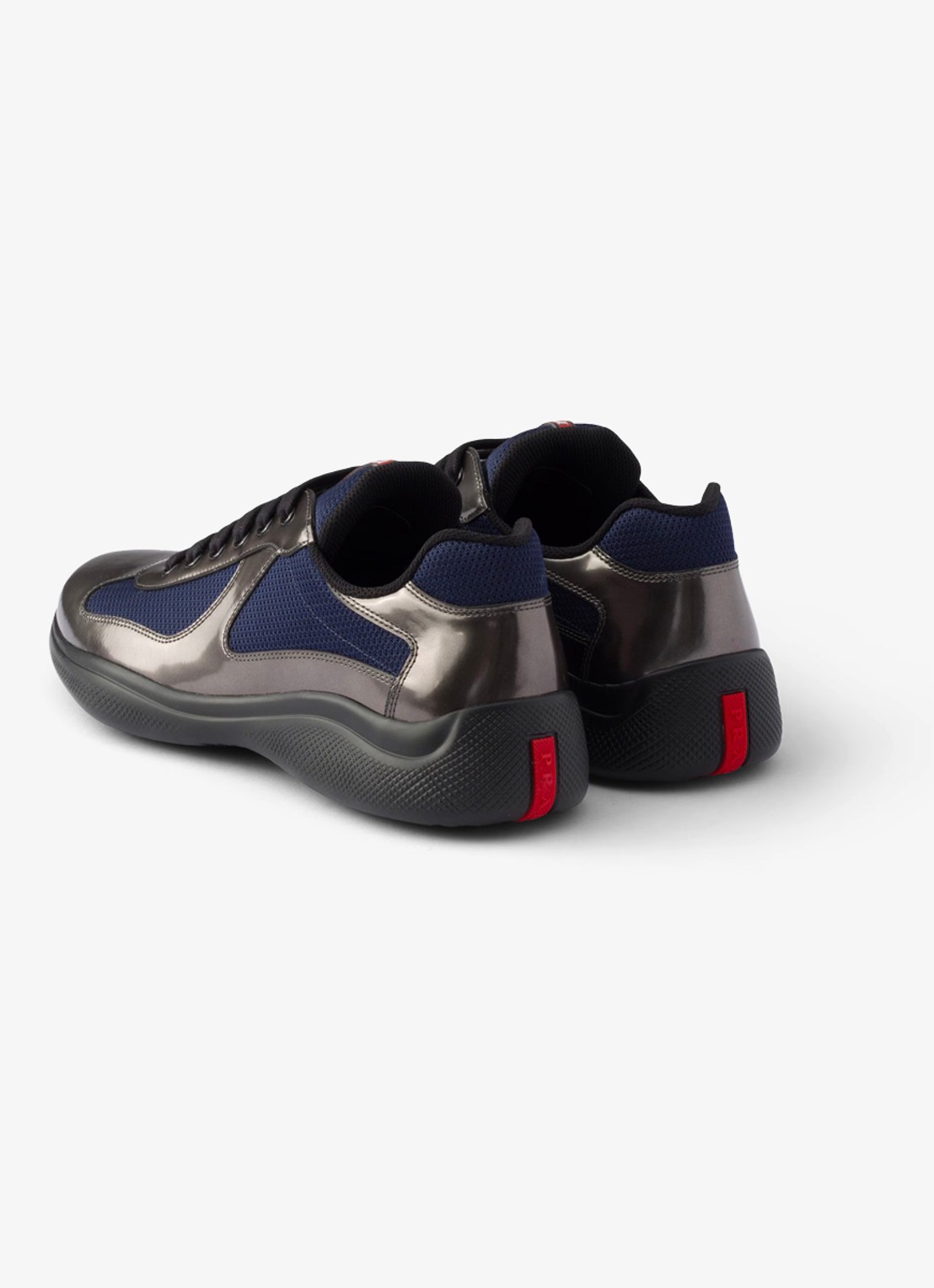 Prada America's Cup sneaker van mesh met metallic finish - achterkant 6 donkerblauw