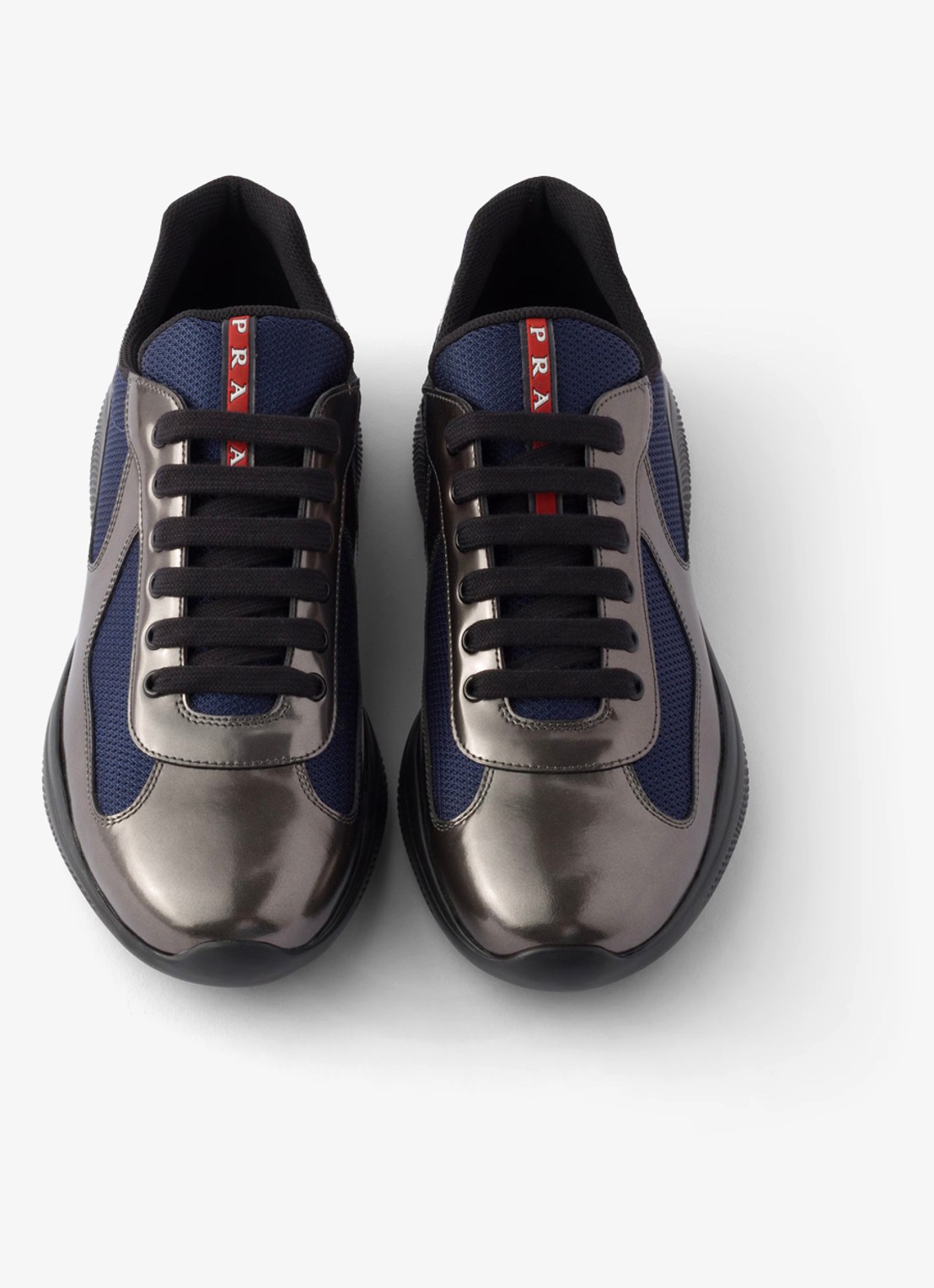 Prada America's Cup sneaker van mesh met metallic finish - detail 3 donkerblauw