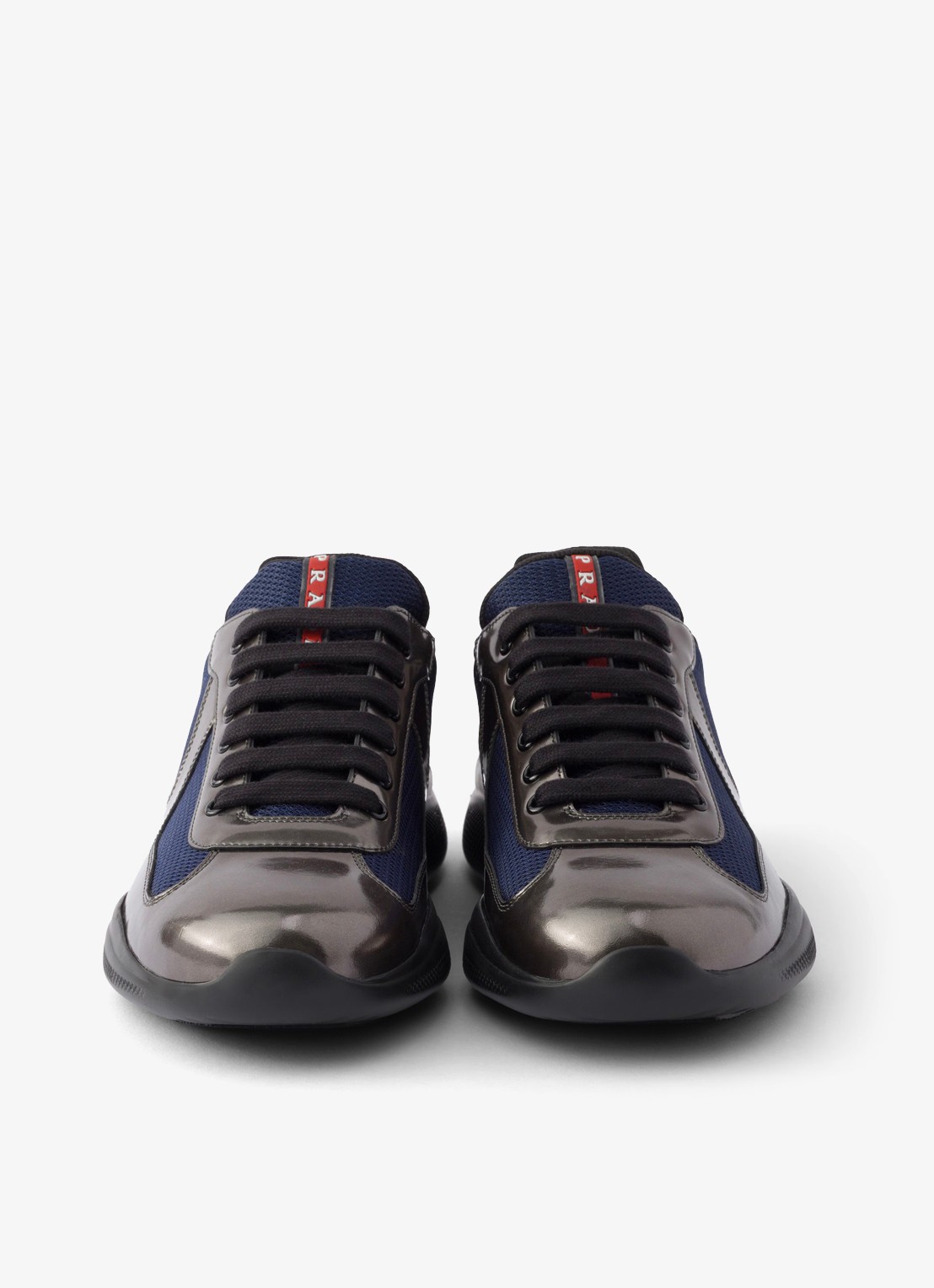 Prada America's Cup sneaker van mesh met metallic finish - detail 4 donkerblauw