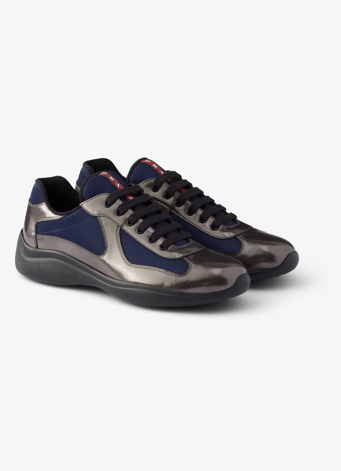 Prada America's Cup sneaker van mesh met metallic finish - voorkant 2 donkerblauw