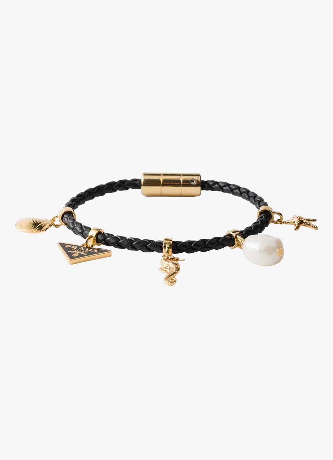 Prada Armband van leer met bedels - voorkant 2 zwart