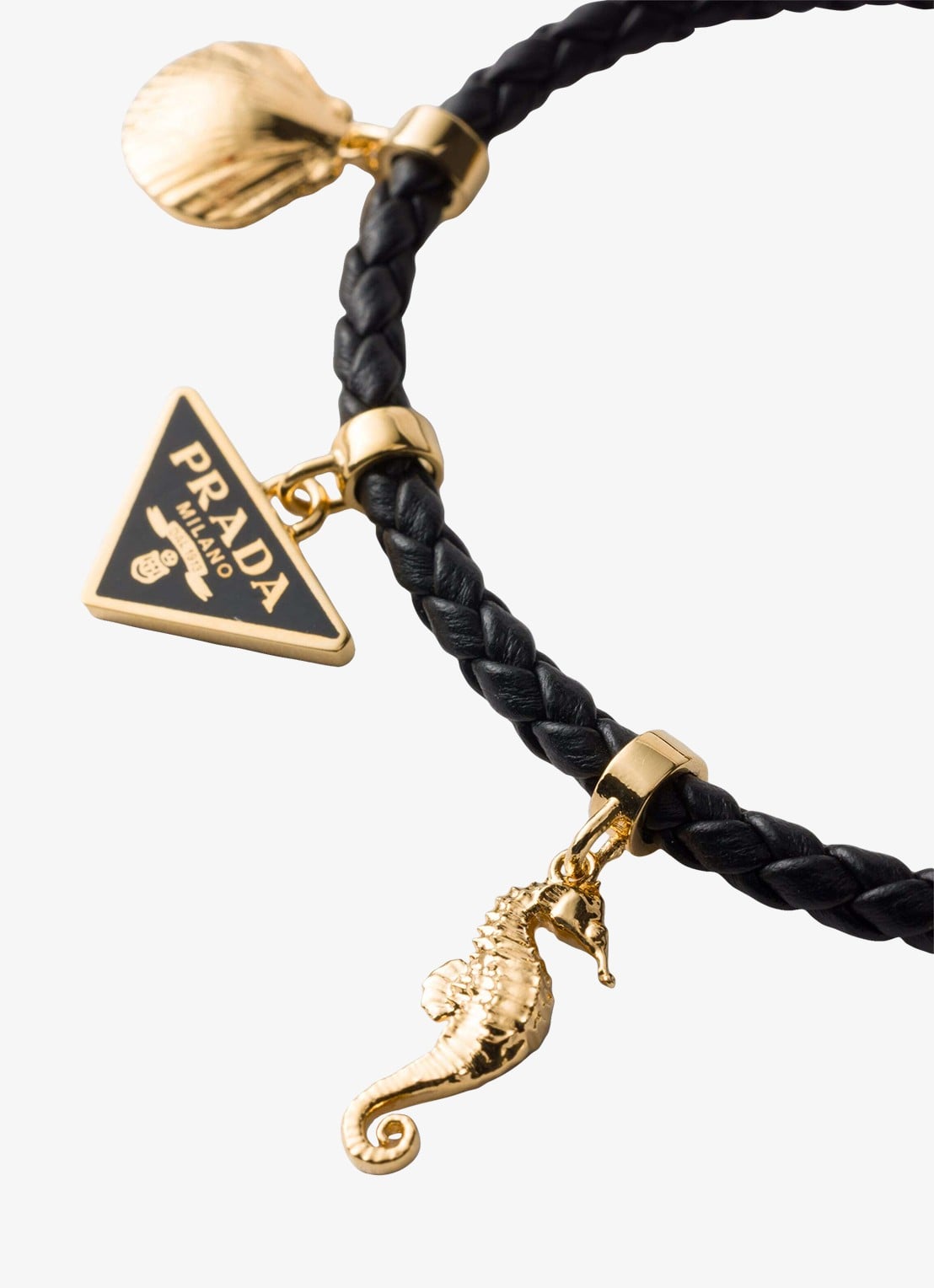 Prada Armband van leer met bedels - voorkant 3 zwart