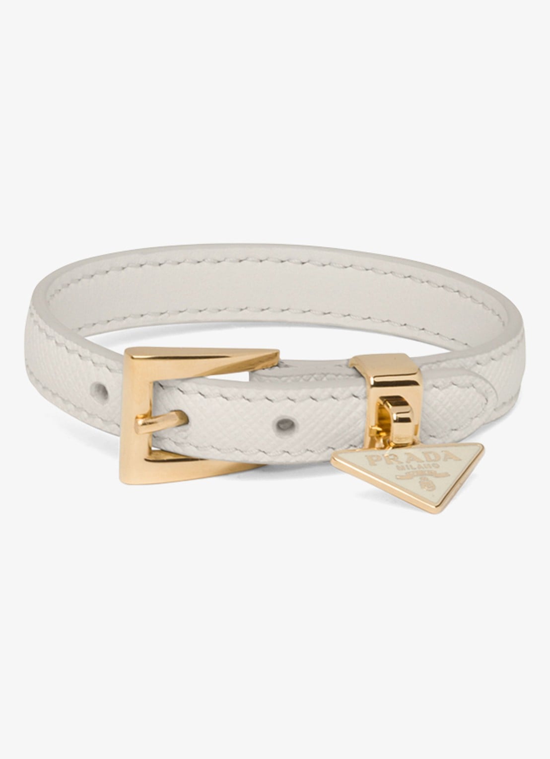 Prada Armband van leer met hanger - voorkant gebroken wit