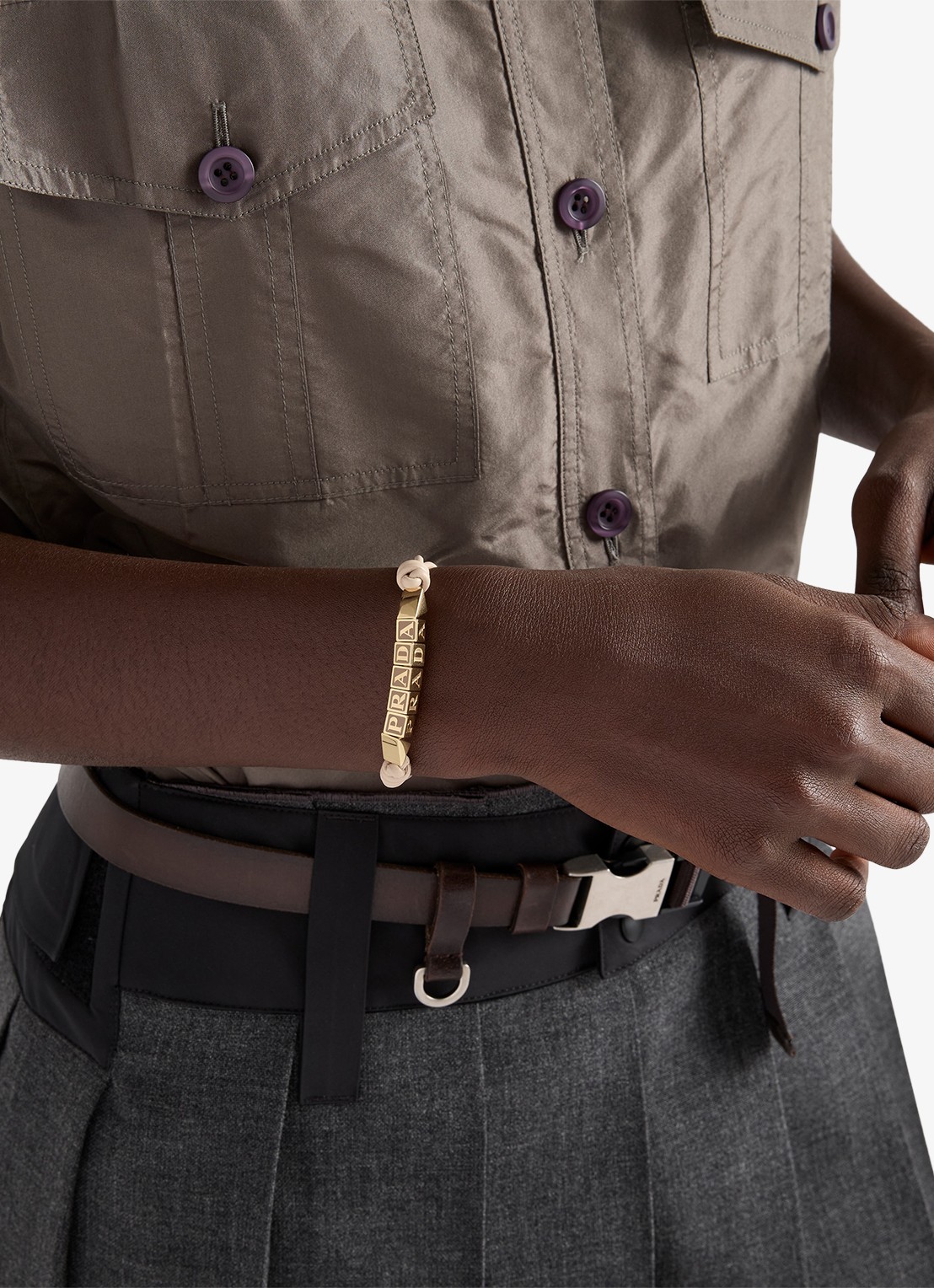 Prada Armband van leer met logo - voorkant 2 oudroze