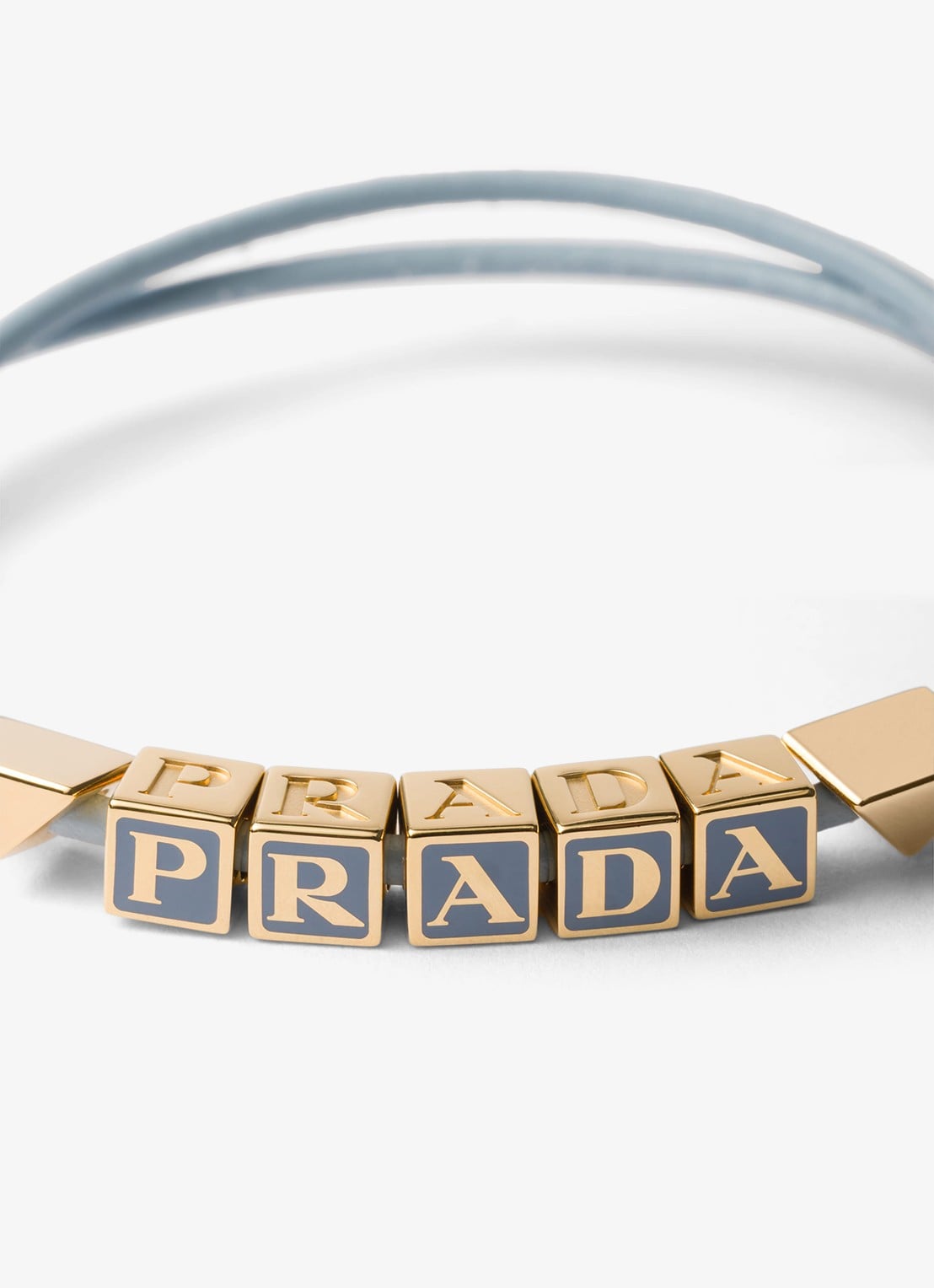 Prada Armband van leer met logo - detail 3 lichtblauw