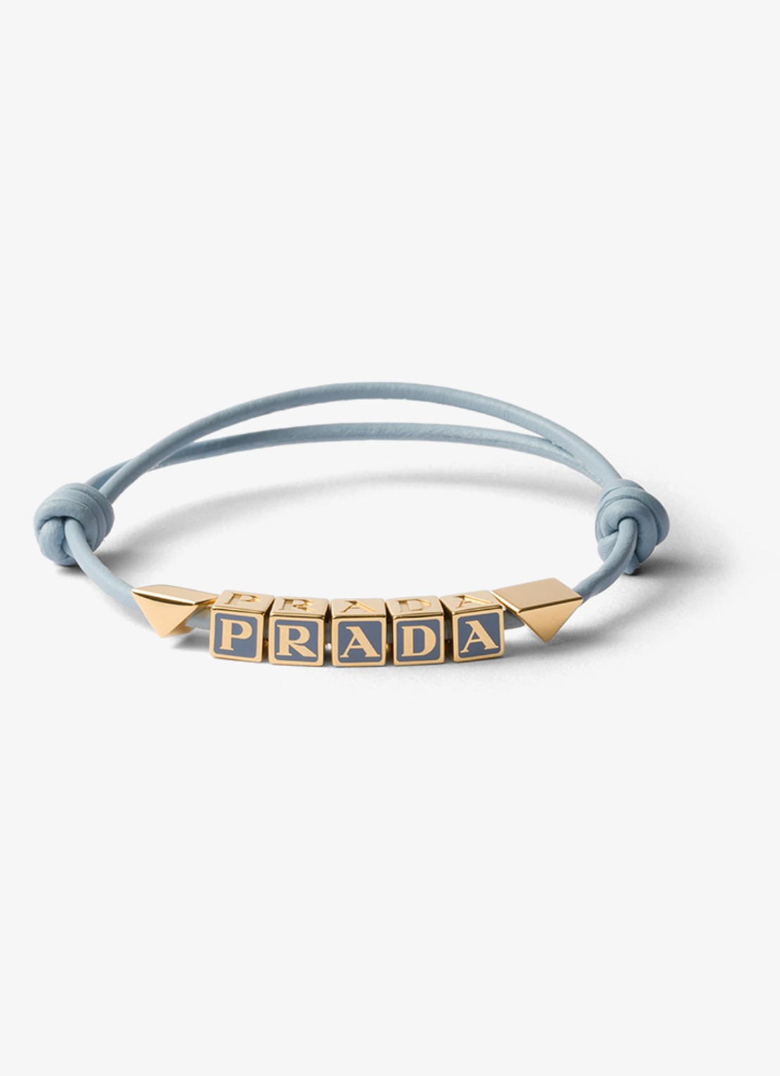 Prada Armband van leer met logo - voorkant lichtblauw