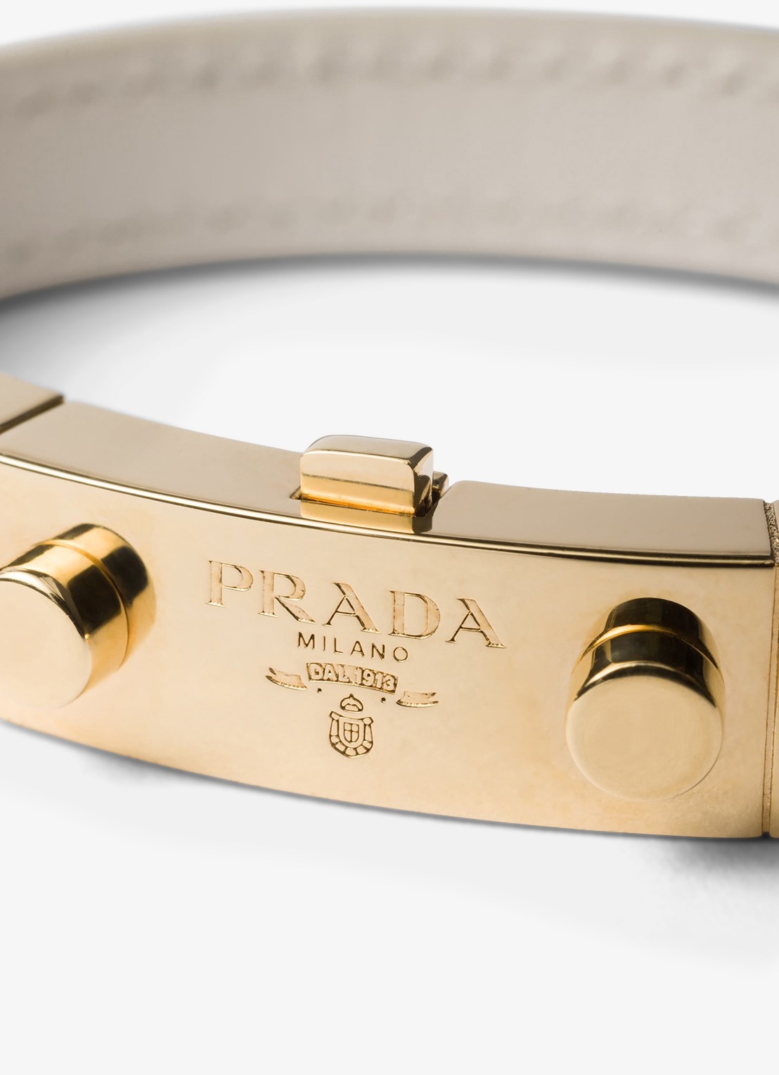 Prada Armband van leer met logo - detail 3 gebroken wit
