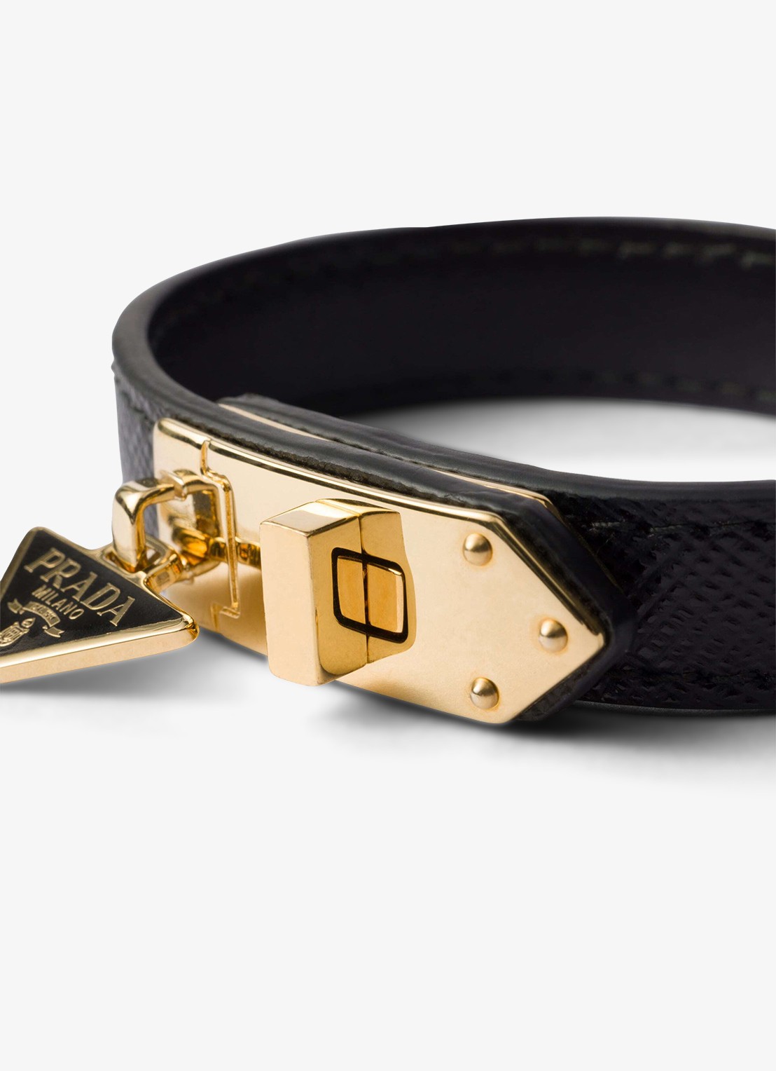 Prada Armband van leer met logo - detail zwart