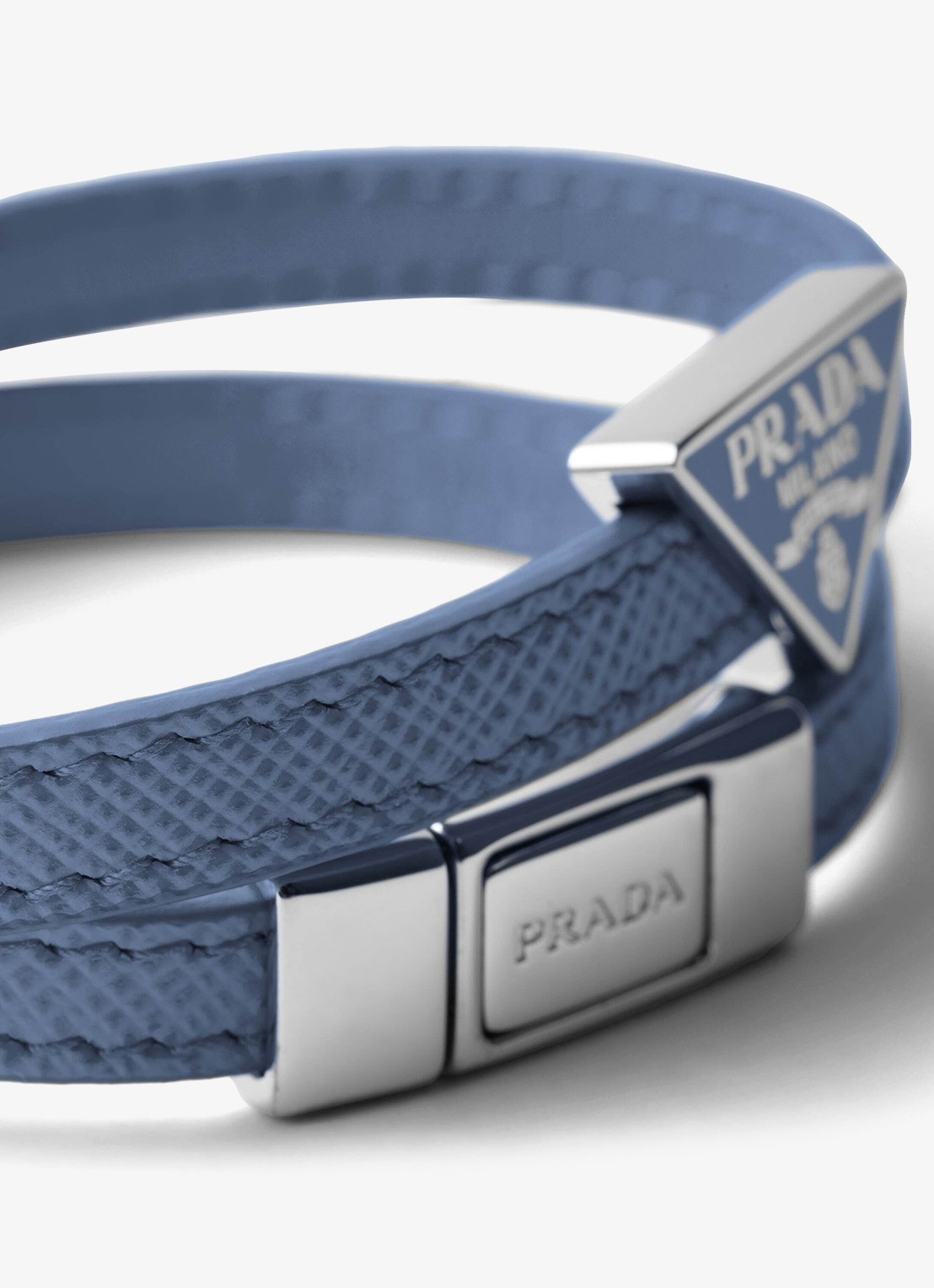 Prada Armband van leer met logo - detail 2 blauw