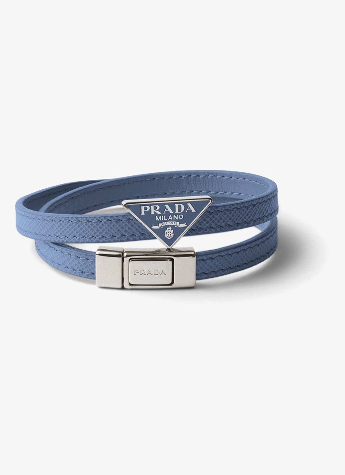 Prada Armband van leer met logo - voorkant blauw
