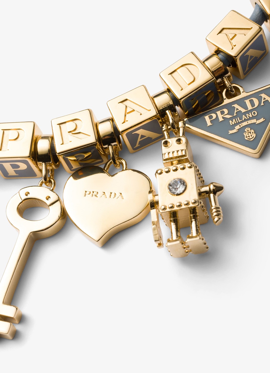 Prada Armband van leer - detail staalblauw