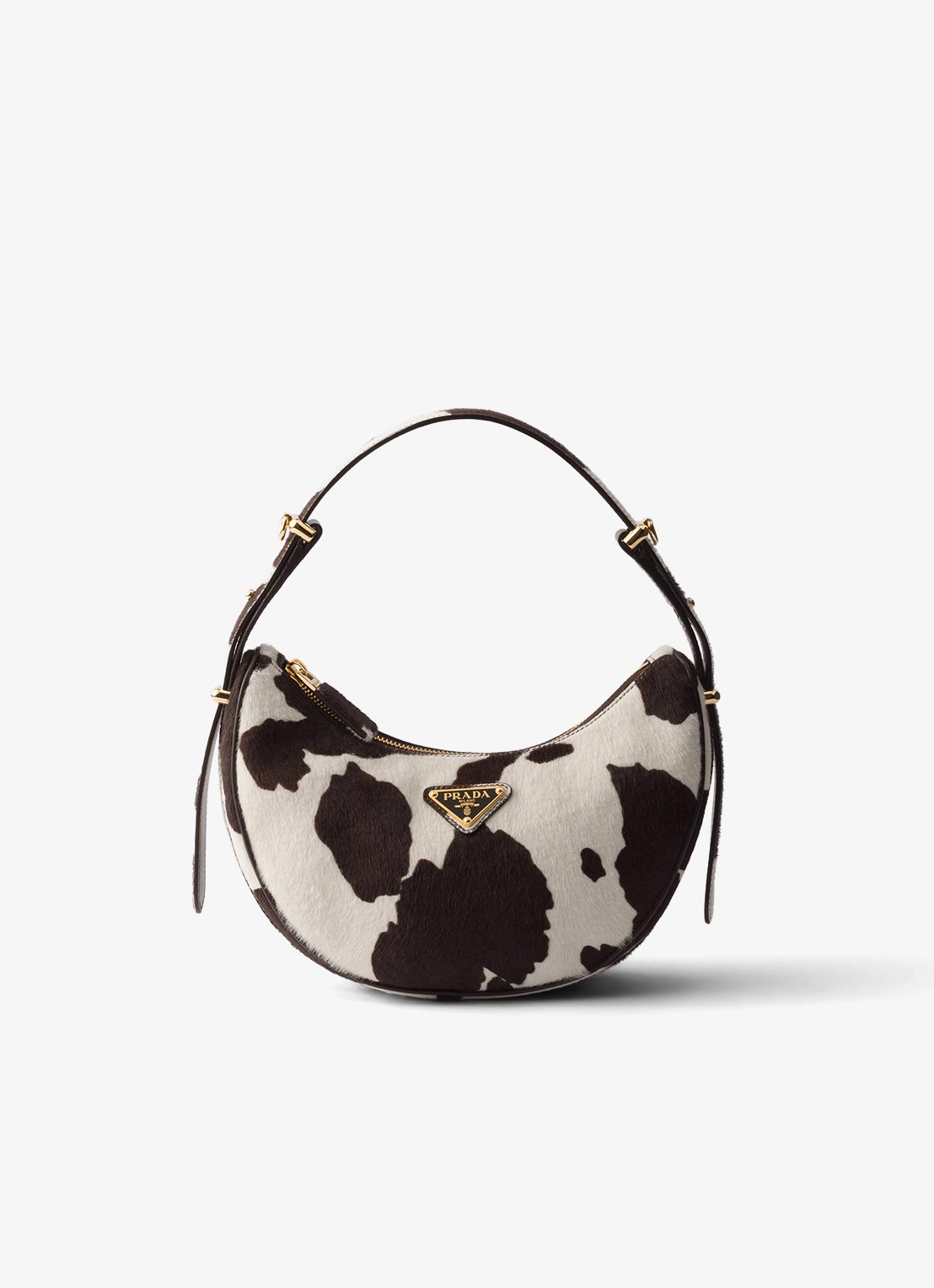 Prada Arqué Mini schoudertas van kalfsleer met ponyhair - voorkant 4 donkerbruin