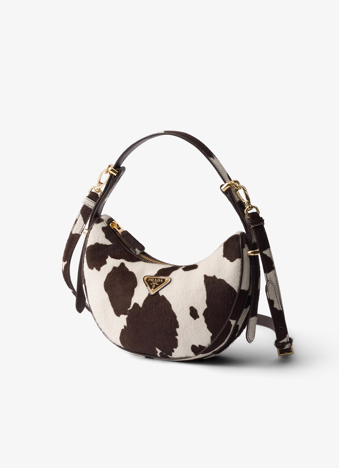 Prada Arqué Mini schoudertas van kalfsleer met ponyhair - voorkant 5 donkerbruin