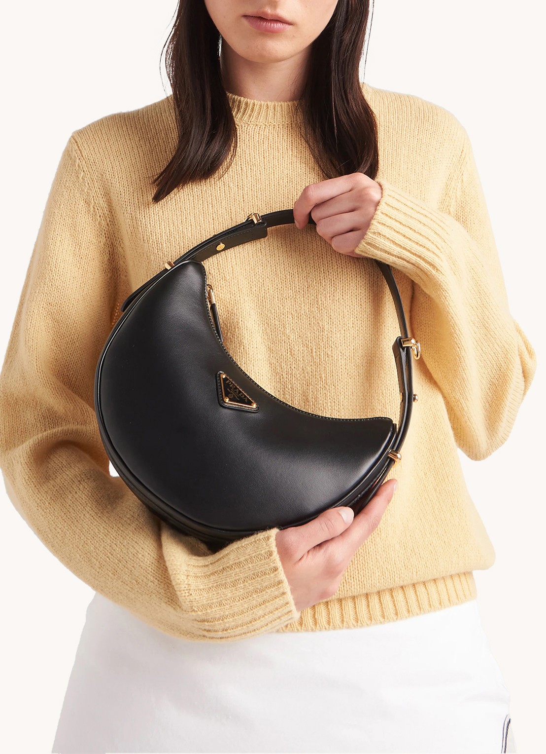 Prada Arqué Small schoudertas van leer - voorkant 6 zwart