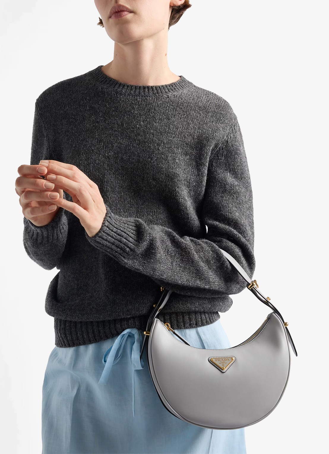 Prada Arqué Small schoudertas van leer - voorkant 2 grijs