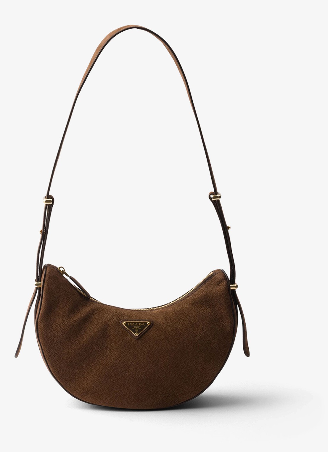 Prada Arqué Small schoudertas van nubuck - voorkant bruin