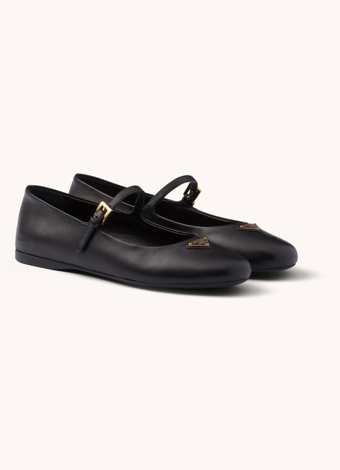 Prada Ballerina van leer met logo - voorkant 3 zwart