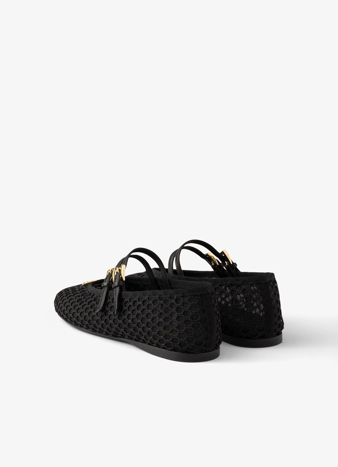 Prada Ballerina van mesh met leren details  - achterkant zwart