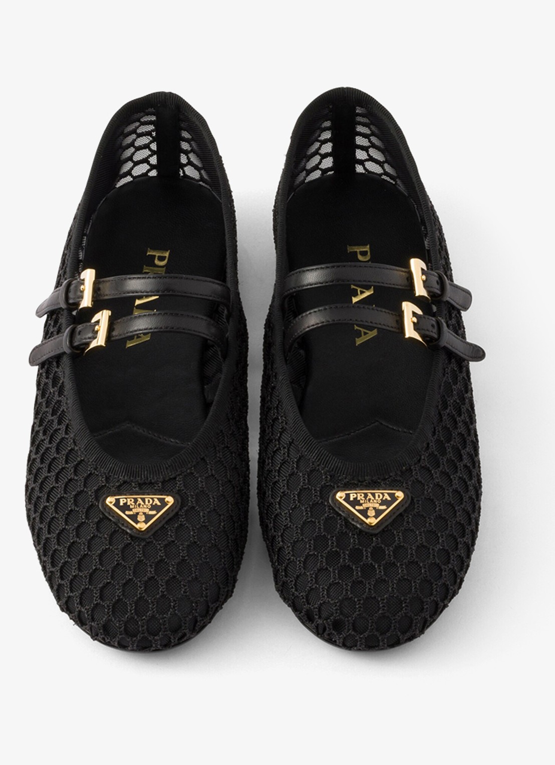 Prada Ballerina van mesh met leren details  - detail 4 zwart