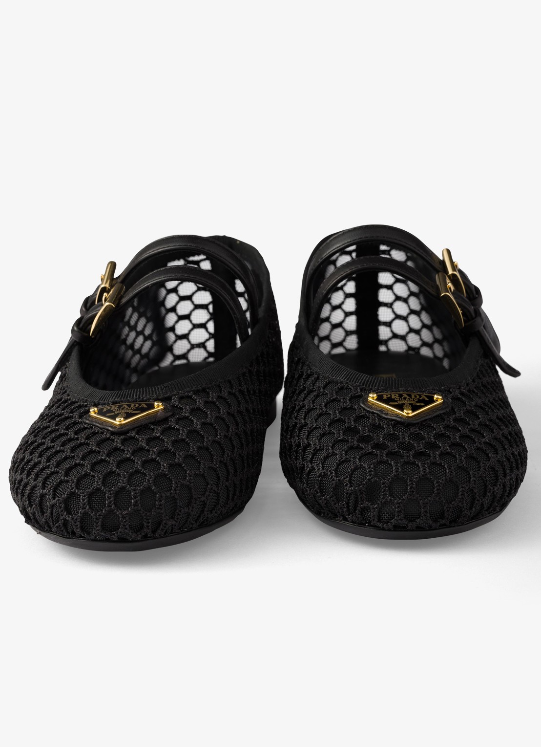 Prada Ballerina van mesh met leren details  - detail 5 zwart