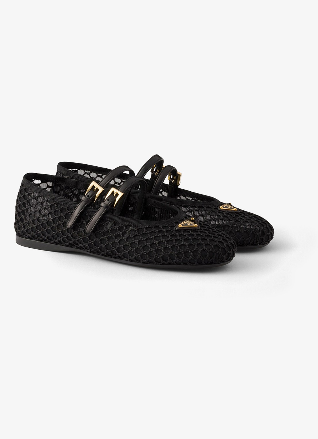 Prada Ballerina van mesh met leren details  - voorkant 2 zwart