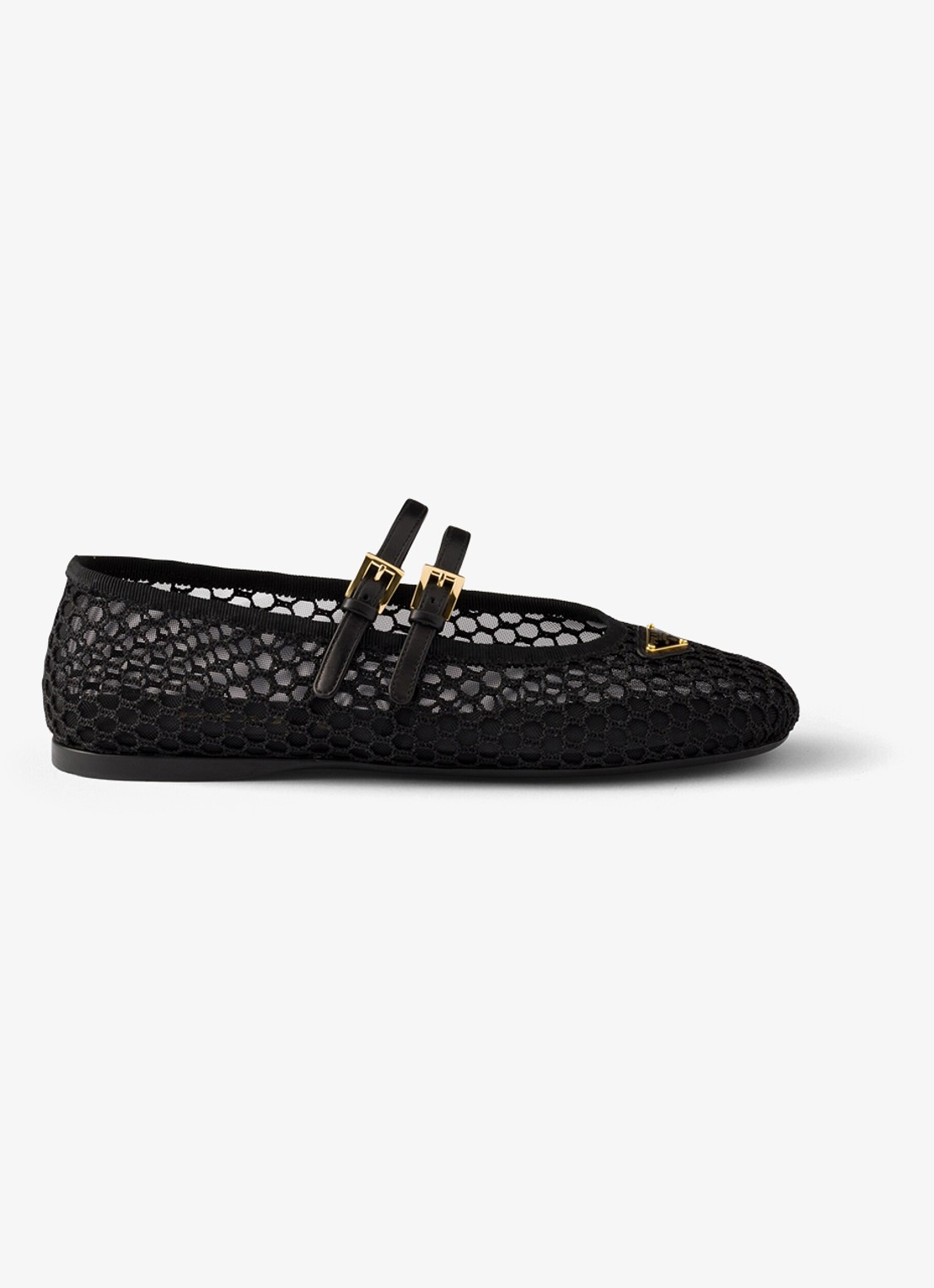 Prada Ballerina van mesh met leren details  - voorkant 3 zwart