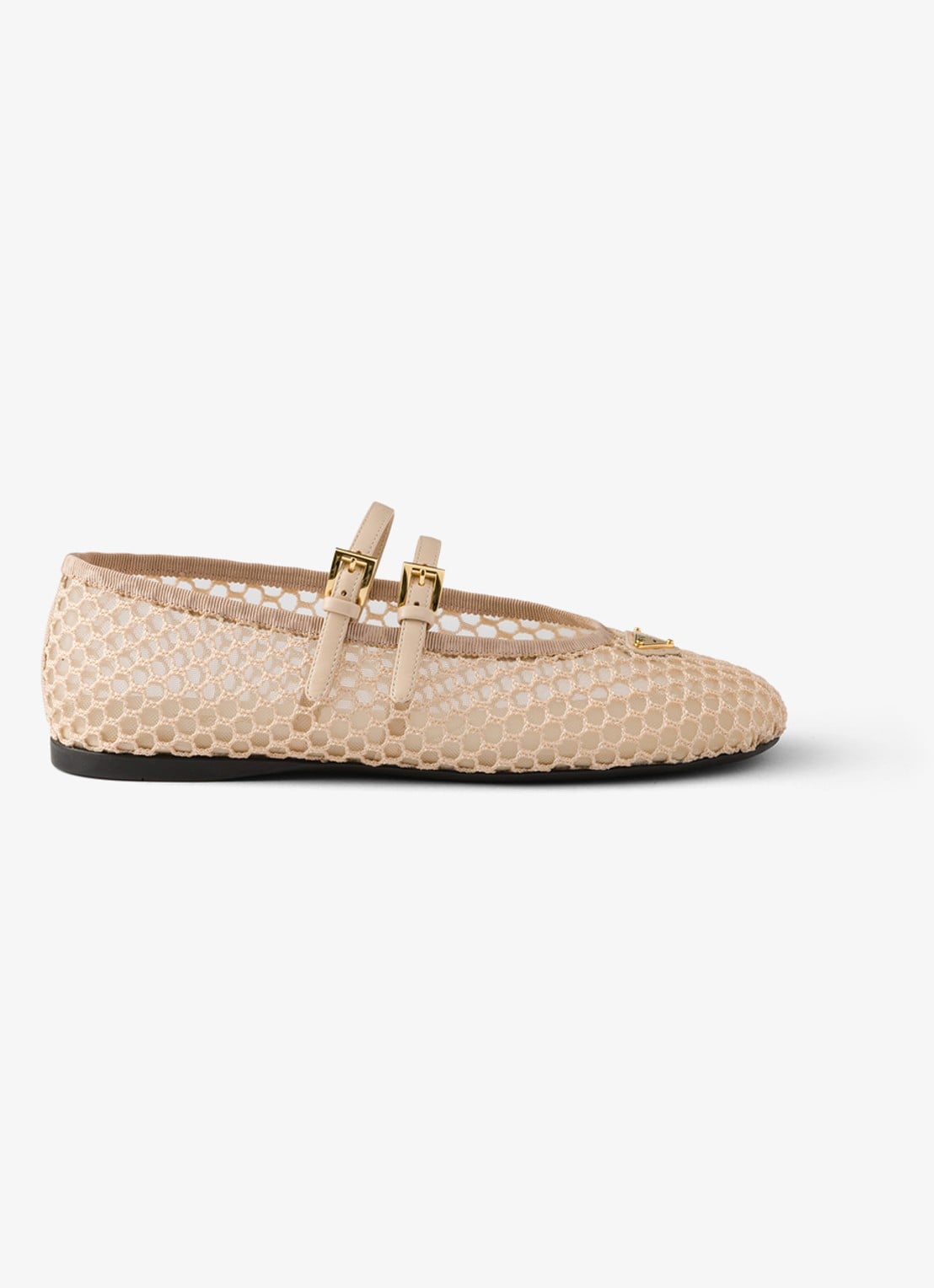Prada Ballerina van mesh met leren details  - voorkant 2 beige