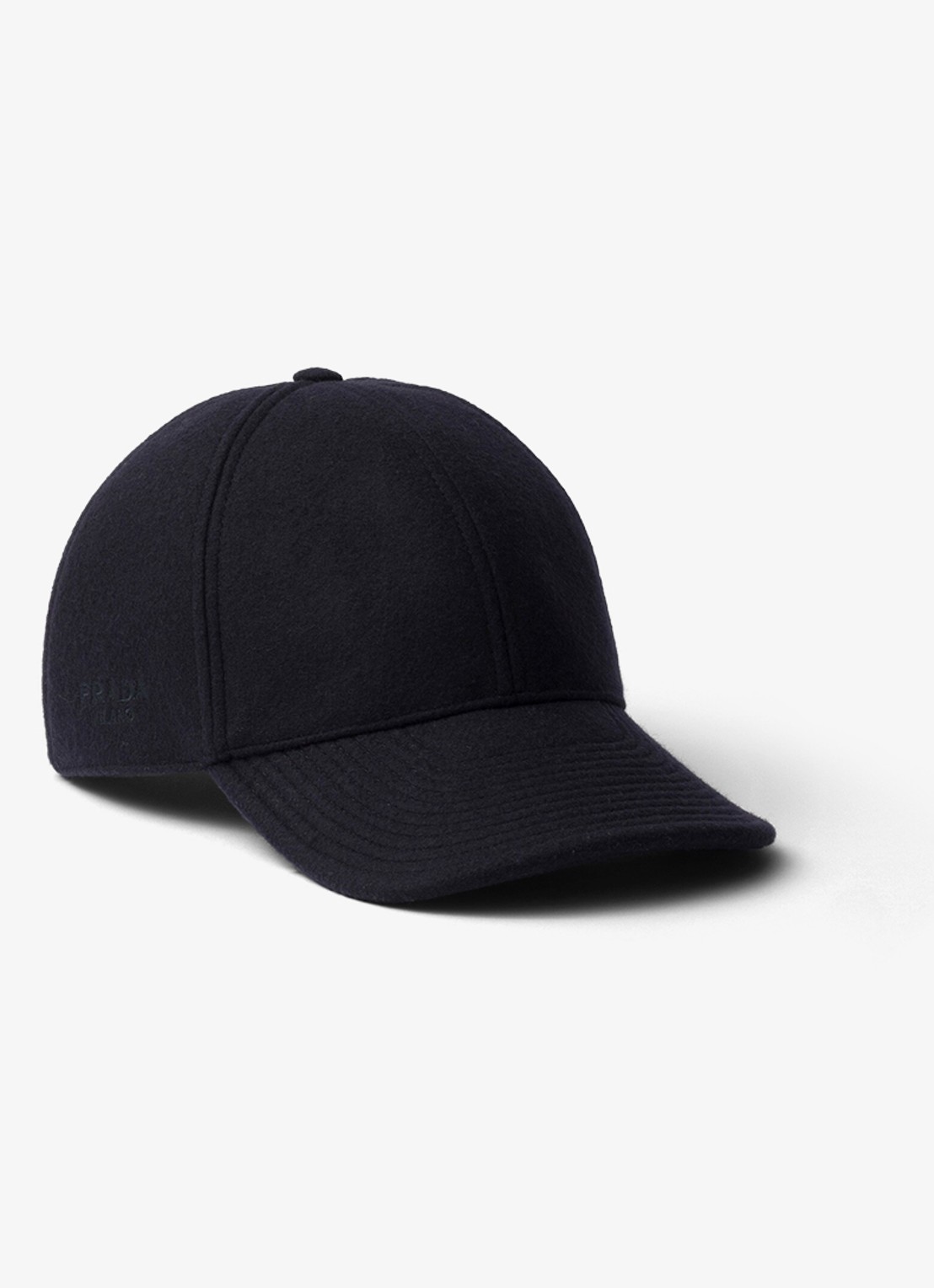 Prada Baseball pet van kasjmier met logoborduring - voorkant donkerblauw