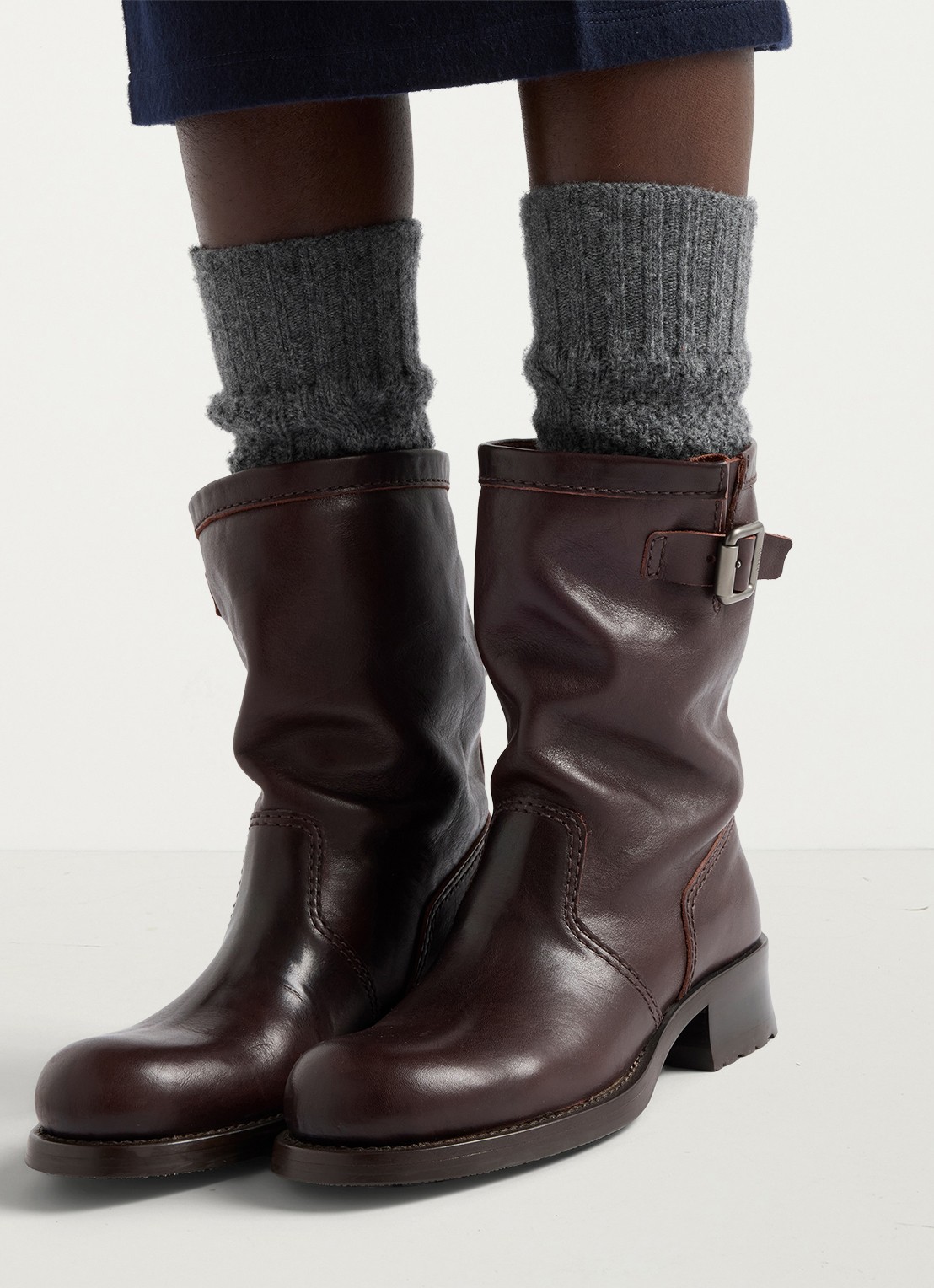 Prada Biker boot van kalfsleer - voorkant 2 donkerbruin